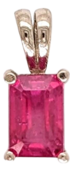 Red Ruby Pendant in Solid 14k Gold, Emerald Cut 6x4mm - Solitaire Pendant