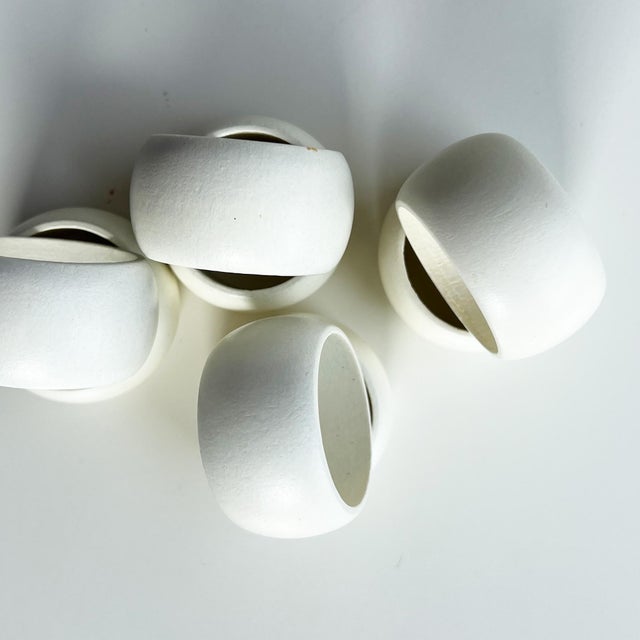 1970s 1970s Sculptural Matte White Ceramic Napkin Rings, Minimalist Tabletop - Set of 8 For Sale - Image 5 of 7