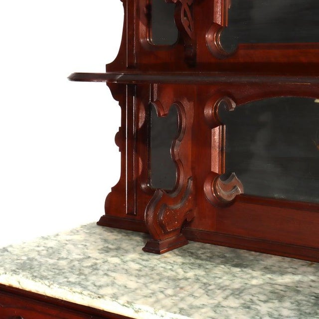 Large Antique Renaissance Revival Walnut, Burl & Marble Mirrored Sideboard C1890 For Sale - Image 10 of 18
