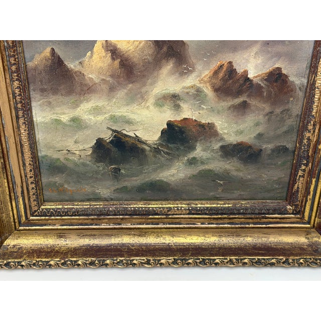 Victorian Sarah Louisa Kilpack (1839–1909) | La Corbière Lighthouse, Jersey | Dramatic Victorian Marine Oil on Board, c.1880 For Sale - Image 3 of 18