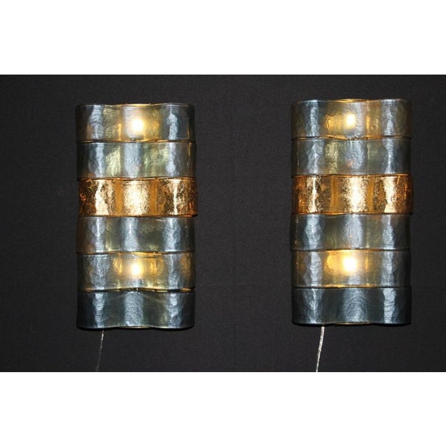 Gold Mid-Century Blue, Grey and Gold Murano Glass Sconces, 1980s, Set of 2 For Sale - Image 8 of 18