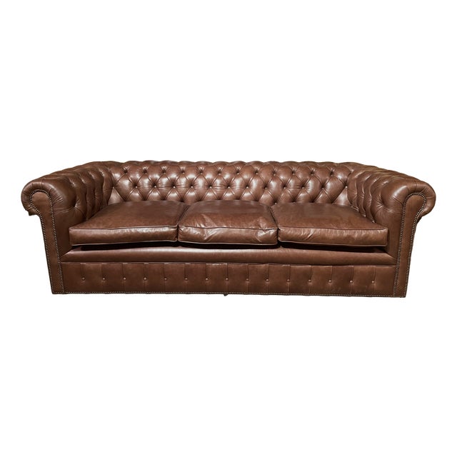 Vintage Chesterfield Three-Seater Sofa in Brown Leather, 2010s For Sale