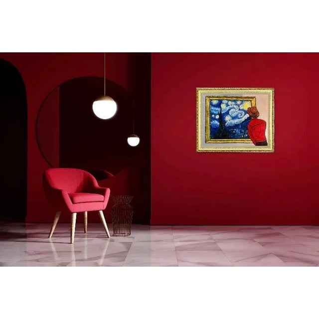 Blue Starry Night at the Museum, Contemporary Original Oil Painting by L Haas For Sale - Image 8 of 8