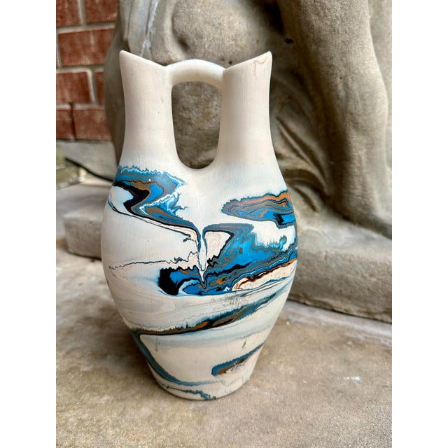 Vintage Nemadji Pottery Marbled Wedding Vase | Native American Style Double-Spout Vessel For Sale - Image 4 of 7