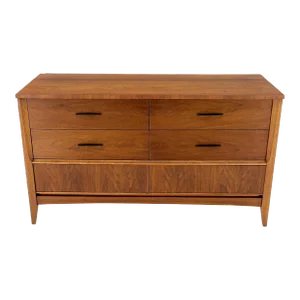 American Walnut Compact Mid-Century Modern Double Dresser 6 Drawers
