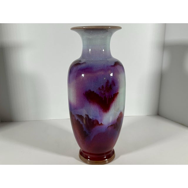 Chinese Early 20th Century Sang de Boeuf Porcelain Vase: Oxblood Flambe Glaze, Signed Chinese Vase For Sale - Image 3 of 10