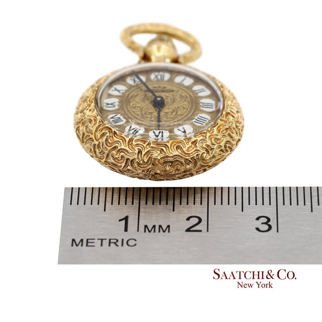 18k 750 Yellow Gold Enamel Pocket Watch Pendant Necklace For Sale - Image 14 of 14
