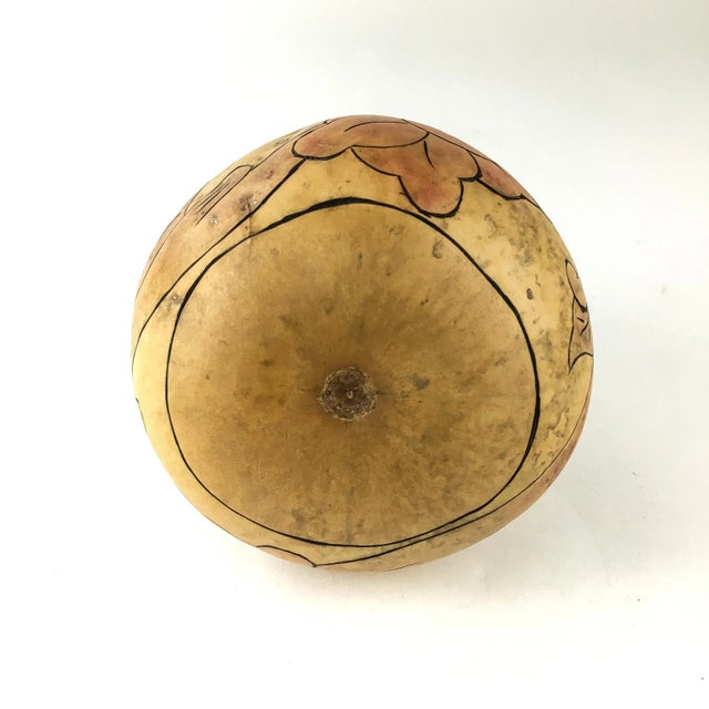 Hand Carved Floral Motifs Over Natural Dried Gourd For Sale - Image 11 of 12