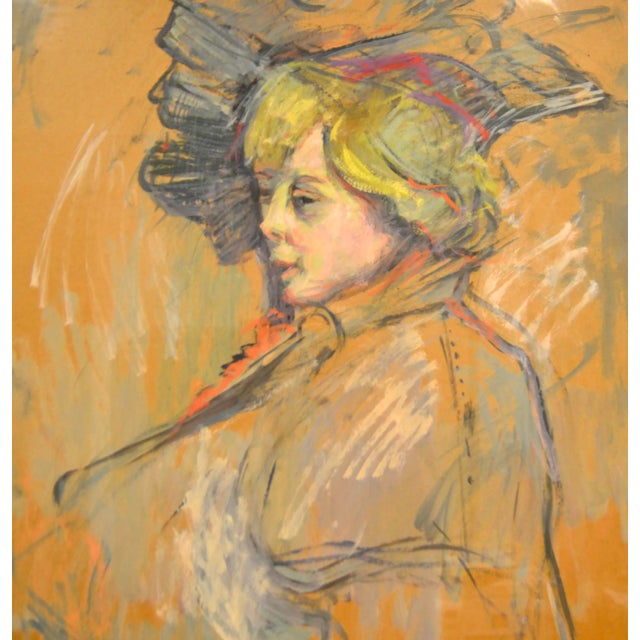 A large beautiful talented interpretation of a Toulouse Lautrec woman in pastel oil, by artist Sergio Ladron de Guerara,...