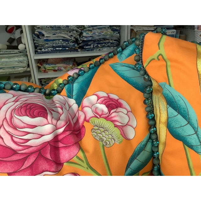 2010s Pair of Orange Botanical Manual Canovas Pillows For Sale - Image 5 of 6