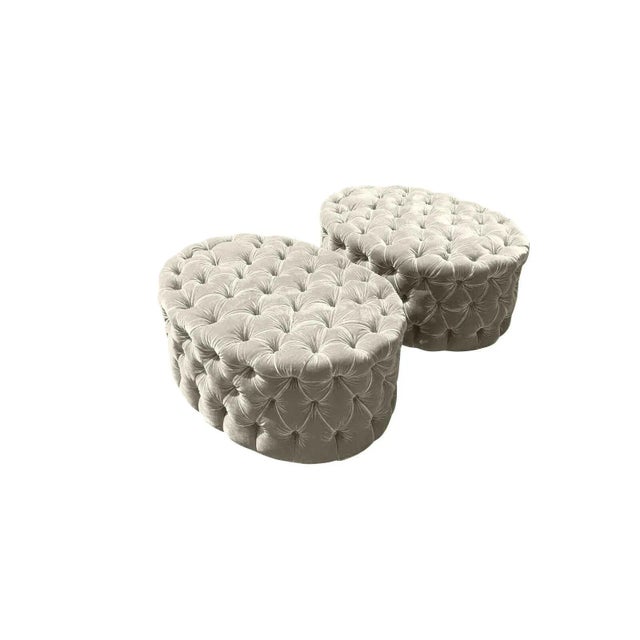 Pair of modern tufted ottomans in cream Boucle . The dims are 36”x 24”x16‘’. The ottomans are is beautiful condition as we...