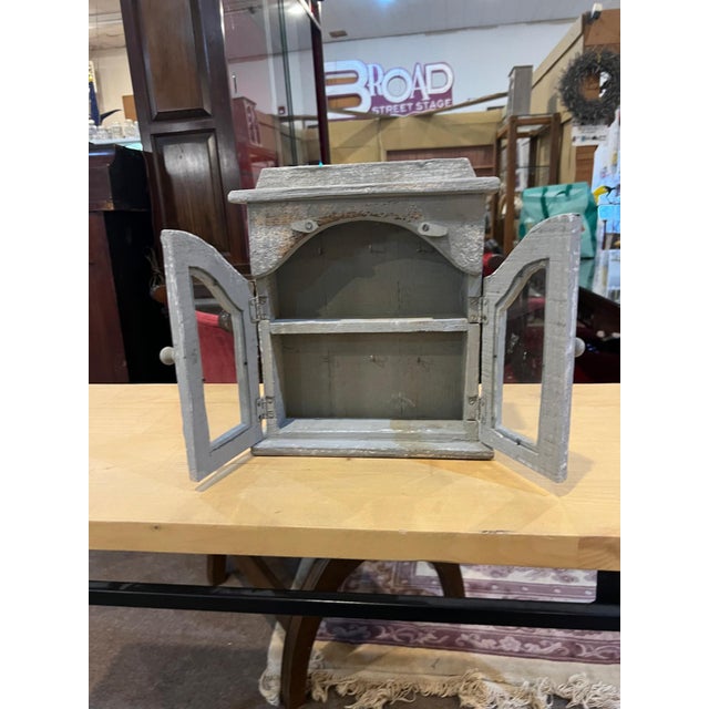 French Country 1920s Rustic Glass Door Wall Cabinet For Sale - Image 3 of 6