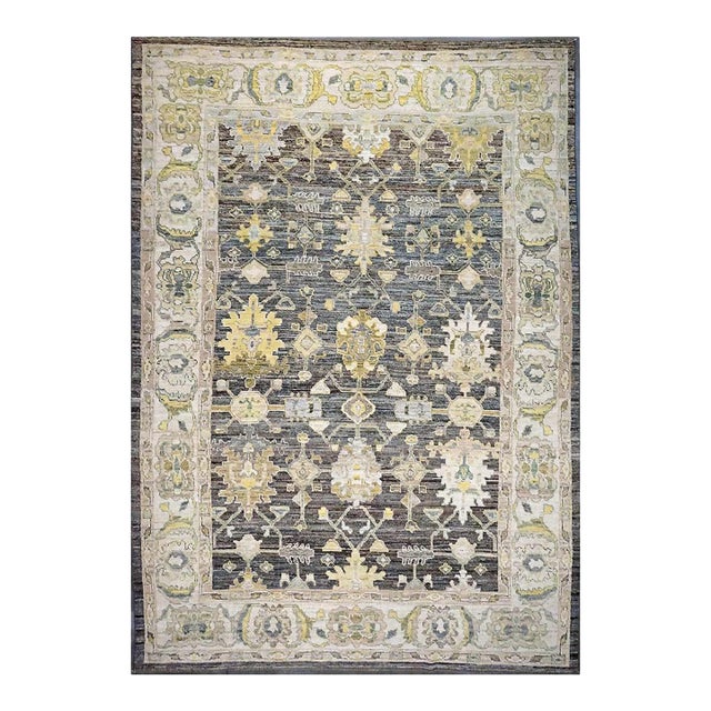 21st Century Turkish Oushak Wool 9X13 Gold, Ivory & Gray Handmade Area Rug #1144102 For Sale