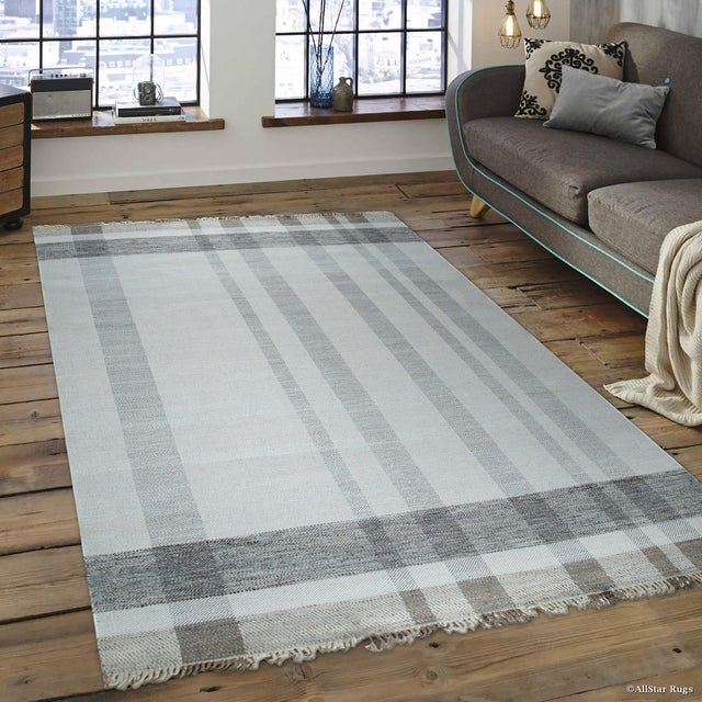 Textile 8x10 Giselle Serene Multicolor Kilim Geometric Modern Flatweave Wool Carpet Rug For Sale - Image 7 of 9