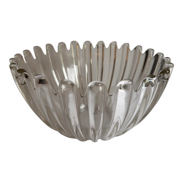 Vintage Sculptural Ribbed Glass Centerpiece Bowl For Sale