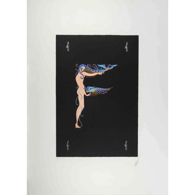 Erté, Letter F, 1970s, Lithograph For Sale - Image 4 of 4