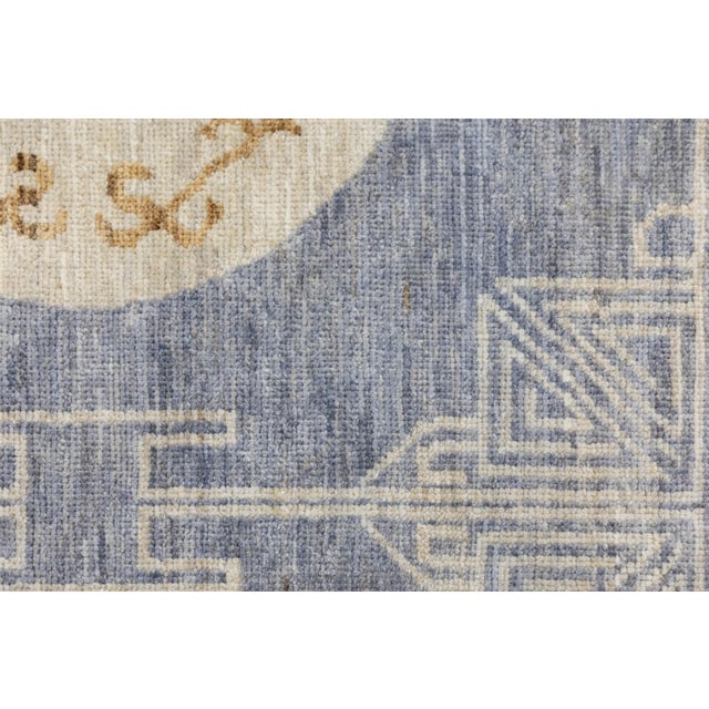 Hand-Knotted Modern Khotan Wool Rug Muted Blue and Sand Medallion Pattern For Sale - Image 9 of 11