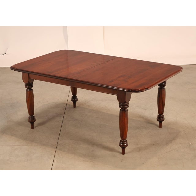 High Quality American Made Cherry Finish, Solid Maple Wood, Dining Table on Turned and Reeded Legs, Includes Two Leaves