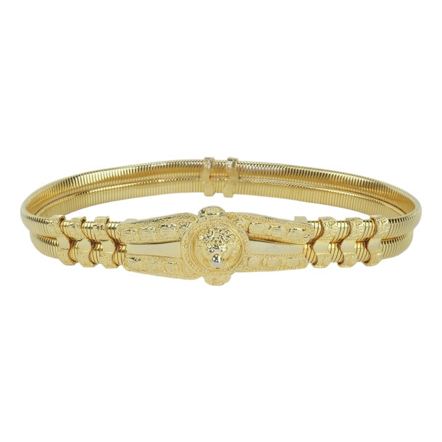 Judith Leiber Gold Lion Medallion Stretch Mesh Belt For Sale