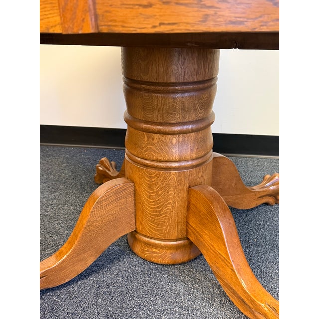 Traditional Early 20th Century Quarter Sawn Oak Claw Foot Dining Table For Sale - Image 3 of 10