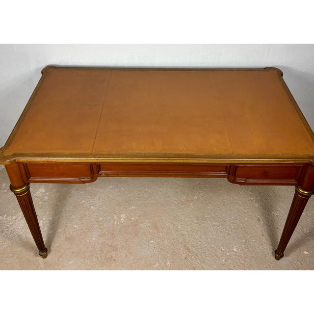 Wood Elegant Early 20th Century Writing Desk With Brass Details and Three Drawers For Sale - Image 7 of 14