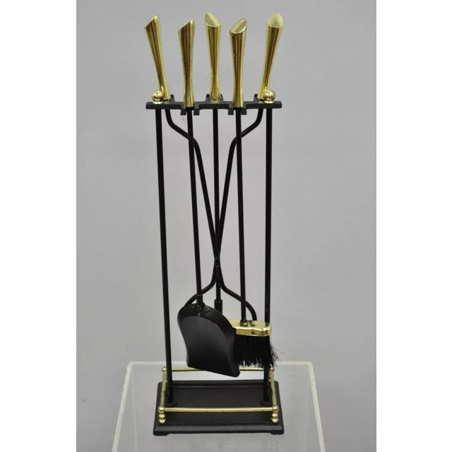 Vintage Mid Century Modern Brass & Iron Fireplace Mantel Tool Set For Sale - Image 10 of 10