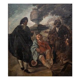Egidio Dall'oglio, Boy with Lute and Two Fighting Men, 1800s, Oil on Canvas For Sale