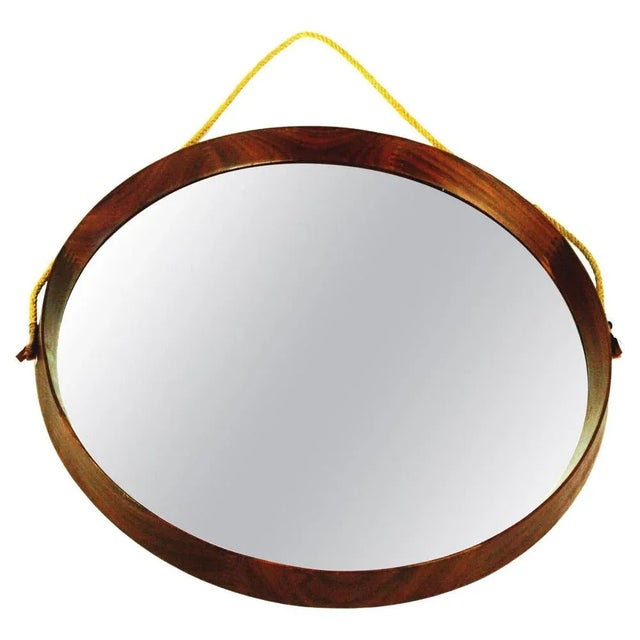 Wood Mid-Century Italian Circular Teak and Rope Wall Mirror For Sale - Image 7 of 7