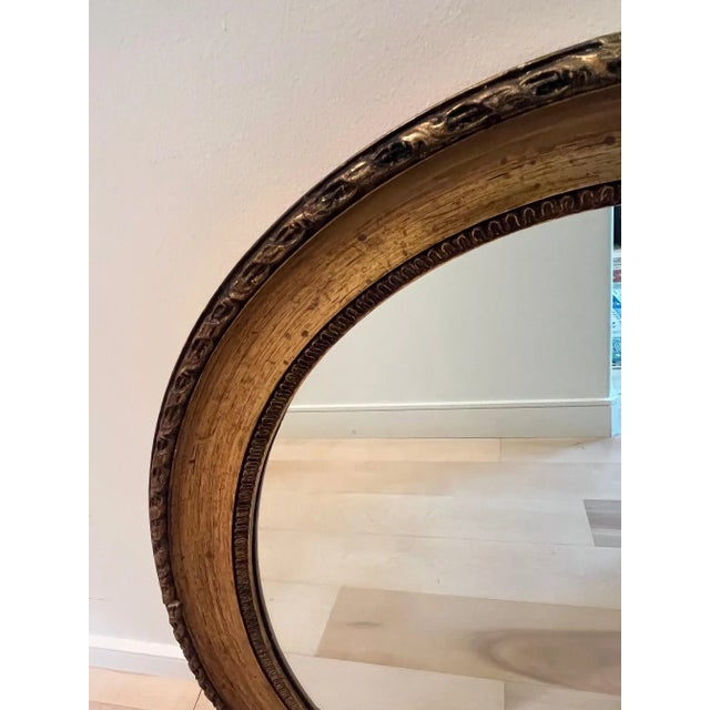 Elegant Oval Gold Mirror, Hand Carved Wood Details For Sale - Image 4 of 4