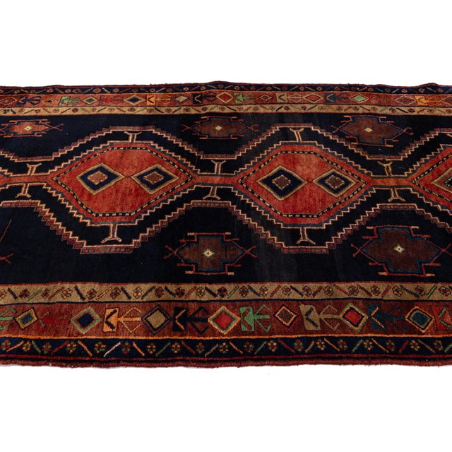 Mid-Century Hand-Knotted Vintage Kurdish Wool Runner With Geometric Medallions For Sale In New York - Image 6 of 9