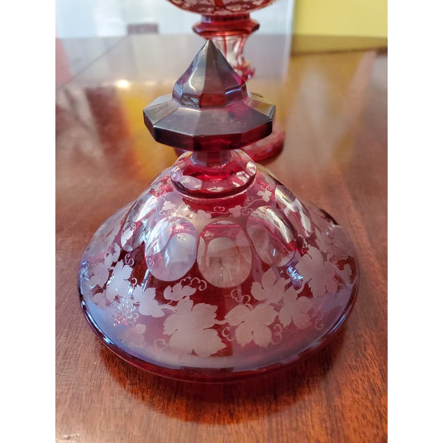 Glass Early 1900s Antique Bohemian Glass Moser Cranberry Covered Centerpiece For Sale - Image 7 of 11