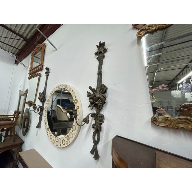 Pair of Antique French Patinated Metal Sconces For Sale - Image 9 of 12