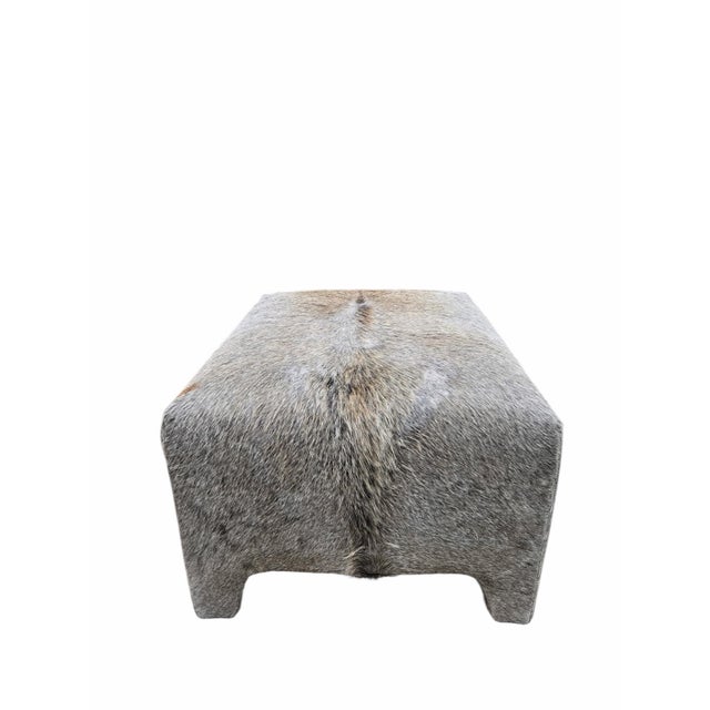 Mid-Century Modern Vintage Rustic Modern Cowhide Ottoman Newly Reupholstered in Cowhide For Sale - Image 3 of 9
