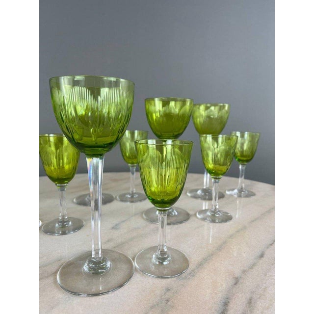 Glass Antique Baccarat Green Crystal Glassware Set, Set of 12 For Sale - Image 7 of 11