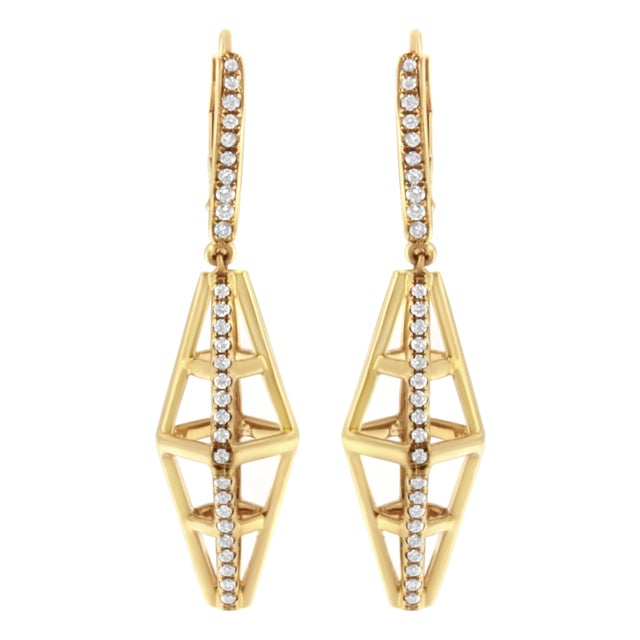 14K Yellow Gold 5/8 Cttw Diamond Geometrical Pillar Drop and Dangle Earrings (G-H Color, SI1-SI2 Clarity) For Sale