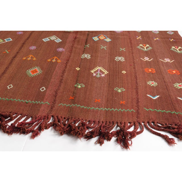 Brown Mid 20th Century Handwoven Brown Tribal Rug With Colorful Motifs For Sale - Image 8 of 10