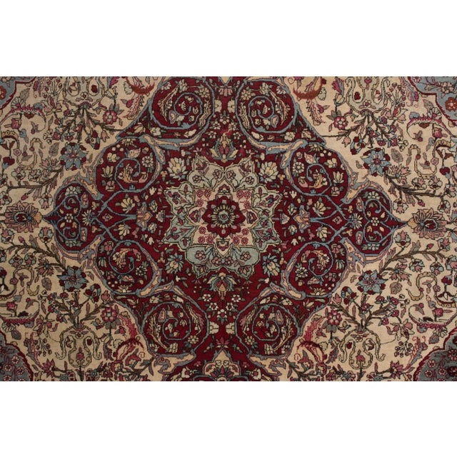 Hand-Knotted Antique Isfahan Rug in Beige With Red and Blue Floral Pattern For Sale - Image 4 of 7