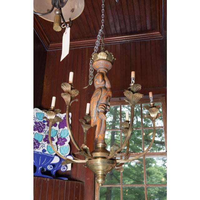 Large Carved Parrot & Brass Chandelier For Sale - Image 12 of 13