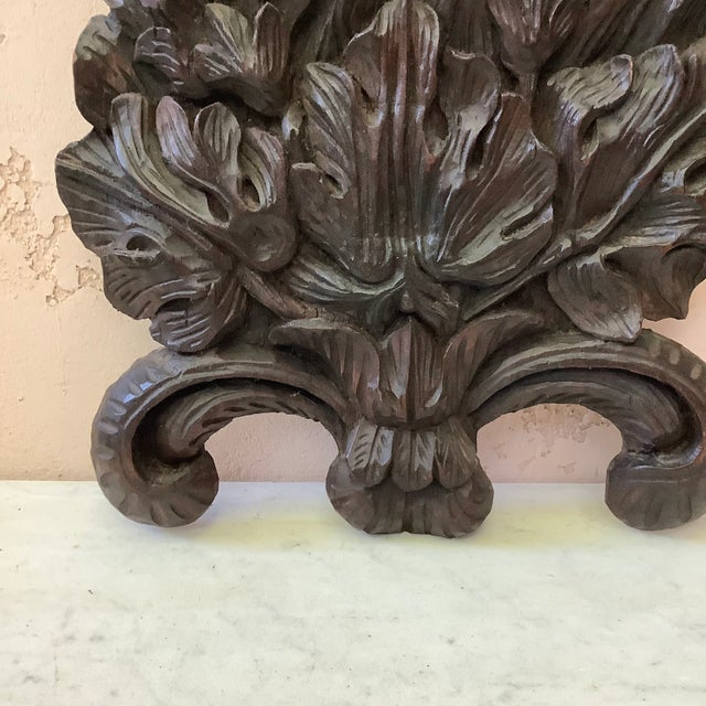19th Century Large Carved Wood Leaves & Reeds Wall Plaque.