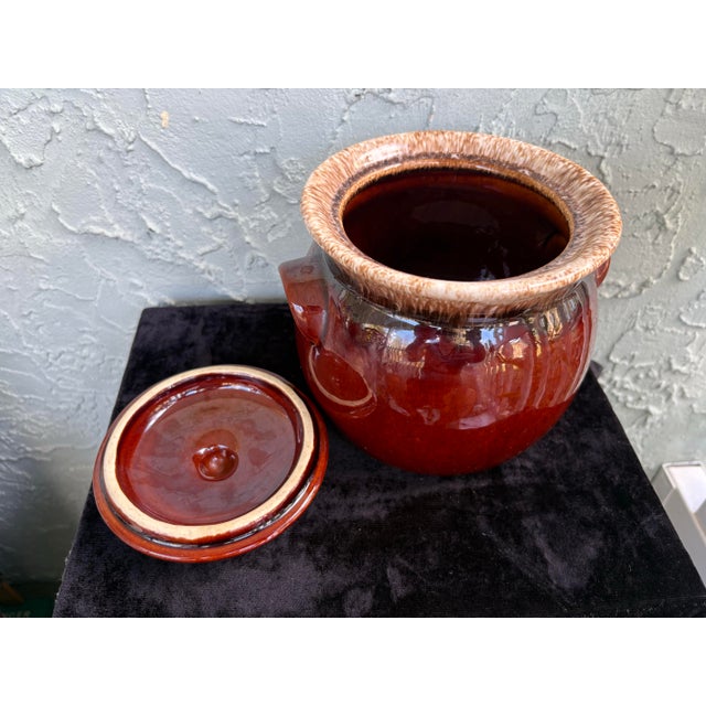 Ceramic Vintage American Stoneware Hull Pottery “Oven Proof” Brown Drip Bean Pot With Lid For Sale - Image 7 of 8