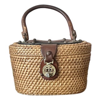 Vintage Boho John Romain Woven Rattan Bag For Sale