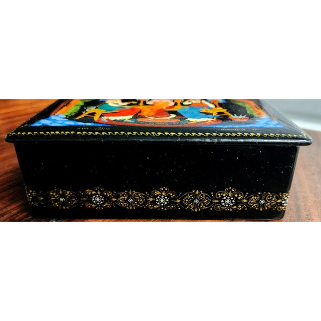 Russian Palekh Vintage Fine Black Lacquer Covered Box For Sale - Image 4 of 12