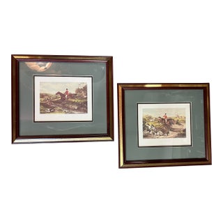 Vintage Traditional English Hunt on Horse Scene Framed Prints - Set of 2 For Sale