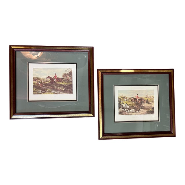 Vintage Traditional English Hunt on Horse Scene Framed Prints - Set of 2 For Sale