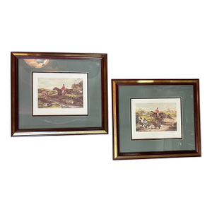 Vintage Traditional English Hunt on Horse Scene Framed Prints - Set of 2