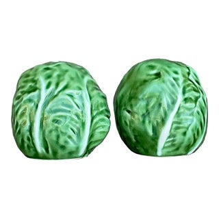 Vintage Boho Glazed Ceramic Cabbage Salt and Pepper Shakers For Sale