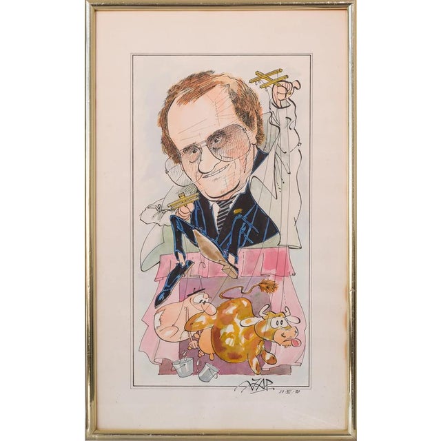 Jaume Paltre, Caricature of a Puppet Master, 1990s, Ink and Pencil, in Good conditions. Designed 1990 to 1999