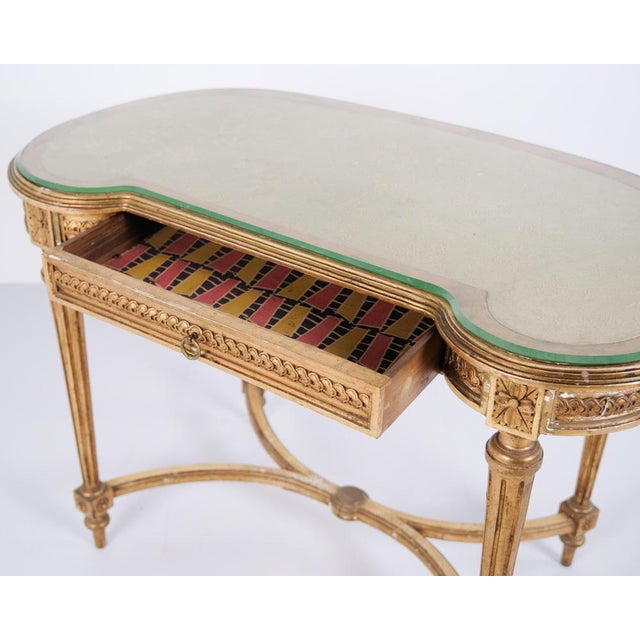 Antique desk from the 1850s in gustavian/louis xvi style, gilded wood, glass top and drawer. style: gustavian / louis xvi...