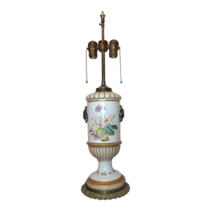 Rare Antique 1800's Hand Painted Pottery Brass Porcelain Electrified Oil Lamp