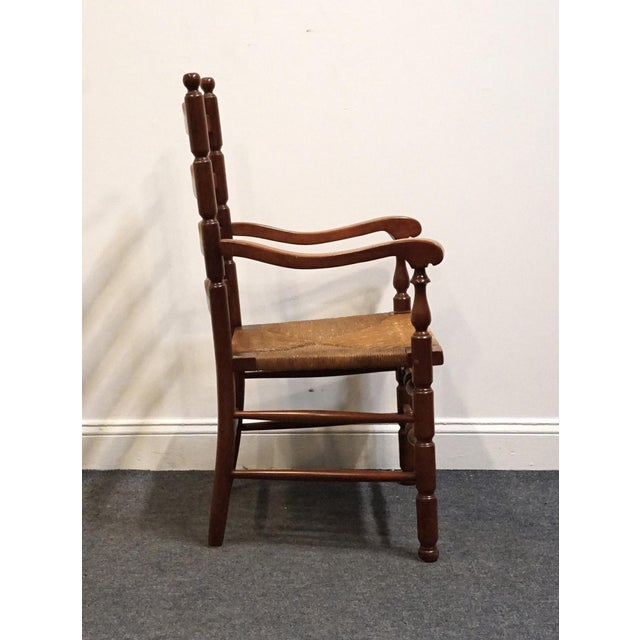 Statton Furniture Solid Hard Rock Maple Colonial Early American Ladder Back Dining Arm Chair W. Rush Seat For Sale In Kansas City - Image 6 of 11